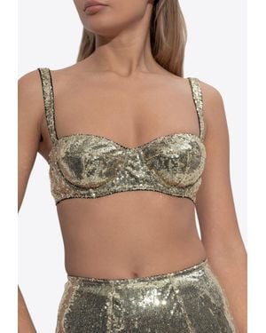 Dolce & Gabbana Sequin-Embellished Padded Bra - Brown