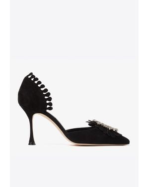 Manolo Blahnik Shog 90 Crystal Buckle Suede Pumps - Black