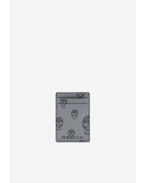McQueen Skull Print Leather Magnetic Cardholder - White