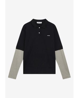 Miu Miu Long-Sleeved Polo T-Shirt - Black