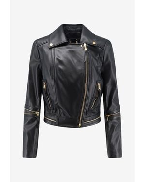 Elisabetta Franchi Cropped Leather Biker Jacket - Black