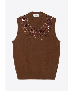 Fendi Crystal Embellished Sweater Vest - Brown