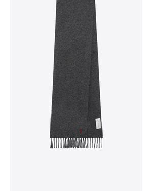 Ami Paris Ami De Coeur Fringed Wool Scarf - White
