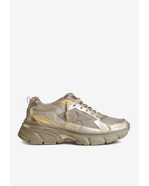 Golden Goose Lightstar Laminated Leather And Suede Sneakers - Metallic