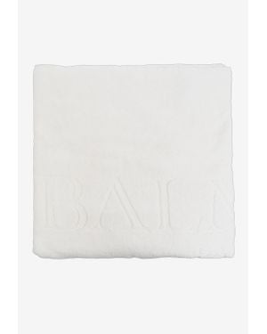 Balmain Logo Jacquard Beach Towel - White