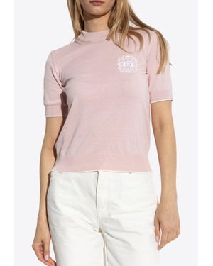Balmain Emblem Embroidered Knit Top - Pink