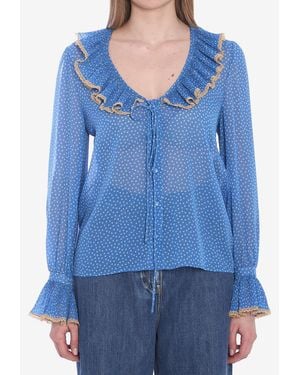 Valentino Polka Dots Ruffled Blouse - Blue
