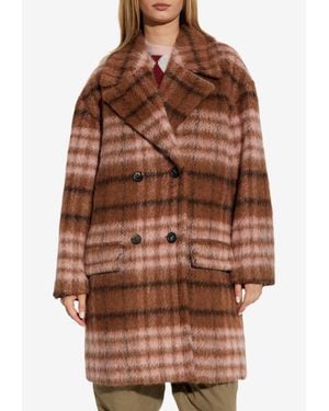 Moschino Oversized Mohair Blend Checked Coat - Brown