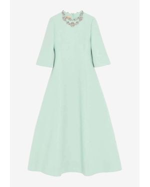 Valentino Embroidered Crepe Couture Midi Dress - Green