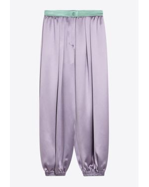 Valentino Wide Pleated Silk Trousers - Purple