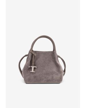 Tod's T Timeless Suede Shoulder Bag - Grey