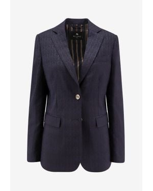 Etro Single-Breasted Jacquard Wool Blazer - Blue