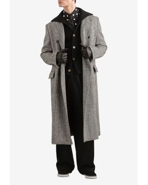 Dolce & Gabbana Double-Breasted Herringbone Wool Coat - Black