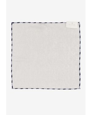 Brunello Cucinelli Logo Label Silk Pocket Square - White