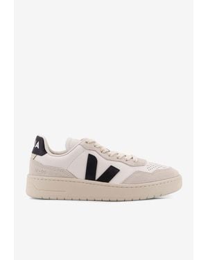 Veja V-90 Leather Low-Top Sneakers - Natural