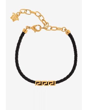 Versace Greca Chain Braided Leather Bracelet - Metallic
