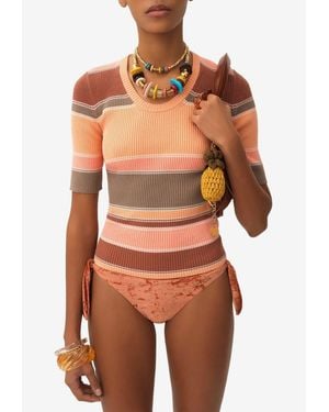 Chloé Striped Ribbed Knit Top - Orange