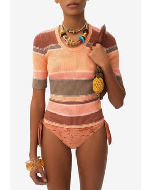 Chloé Striped Ribbed Knit Top - Orange