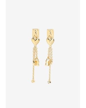 Chloé Mini Paddington Padlock Heart Charm Drop Earrings - White
