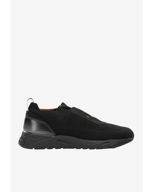 Santoni Sock-Like Mesh And Leather Low-Top Sneakers - Black