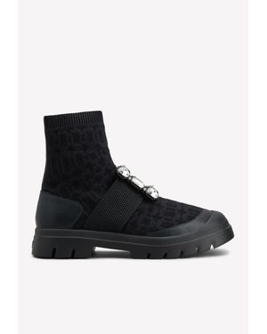 Roger Vivier Walky Viv' Rhinestone Buckle Ankle Boots - Black