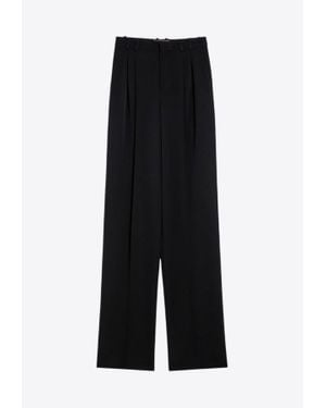 Saint Laurent Pleated Wool Wide-Leg Trousers - Black