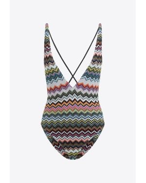 Missoni Zigzag-Pattern One-Piece Swimsuits - Grey