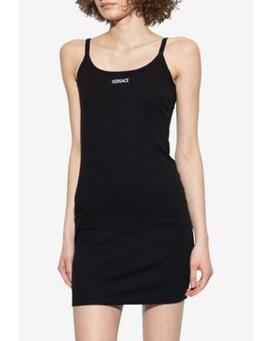 Versace Ribbed Knit Logo Mini Dress - Black