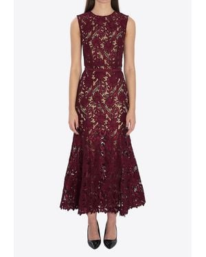 Self-Portrait Guipure Lace Midi Dress - Red