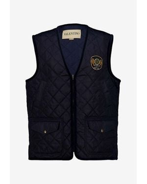 Valentino V-Neck Quilted Vest - Blue