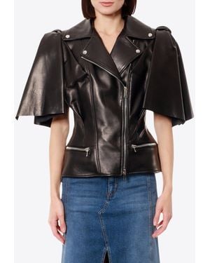 McQueen Short-Sleeved Leather Jacket - Black
