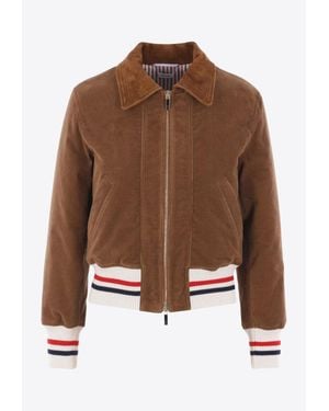 Thom Browne Wale Corduroy Cropped Aviator Jacket - Brown