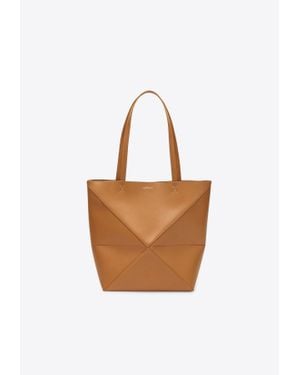 Loewe Medium Puzzle Fold Calf Leather Tote Bag - White