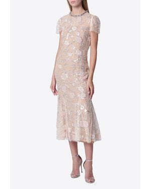 Self-Portrait Floral Sequin Midi Dress - Pink