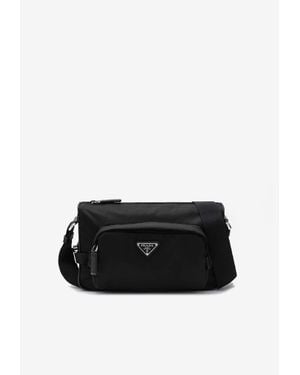Prada Medium Re-Nylon Logo Messenger Bag - Black