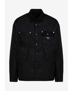 Prada Triangle Logo Nylon Snap-Front Shirt - Black