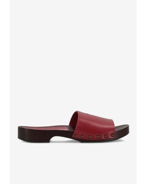 LA ROSE Studded Leather Clogs - Red