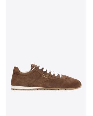 Prada Logo Suede Low-Top Trainers - Brown