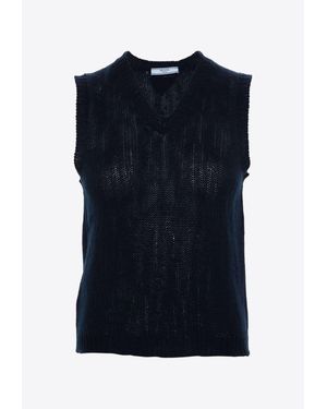 Prada V-Neck Cashmere Vest - Blue