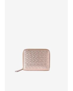 Serapian Mini Metallic Mosaico Leather Zip-Around Wallet - White