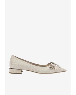 Jimmy Choo Auria Glittered Pointed Flats - Natural