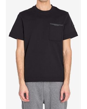 Moncler Leather-Trimmed T-Shirt - Black