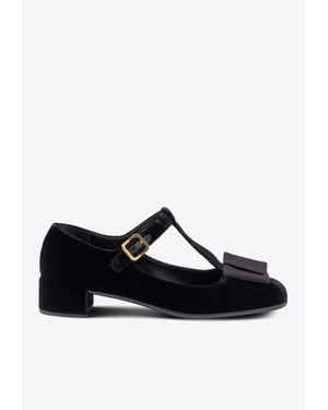 Prada 35 Bow Velvet Court Shoes - Black