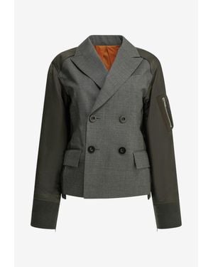 Sacai X Nylon Double-Breasted Twill Blazer - Black