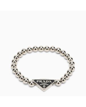 Prada 925 Silver Bracelet With Logo - Black - Metallic