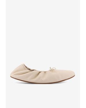 The Row Awar Elasticated Satin Ballet Flats - Natural