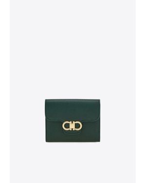 Ferragamo Gancini Grained Leather Compact Wallet - Green