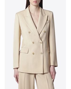 P.A.R.O.S.H. Double-Breasted Linen-Blend Blazer - Natural