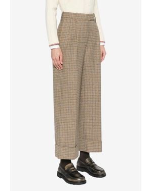 Thom Browne Gunclub Check High-Waist Cropped Pants - Natural