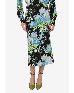 Moschino Floral Print Silk Satin Midi Skirt - Green